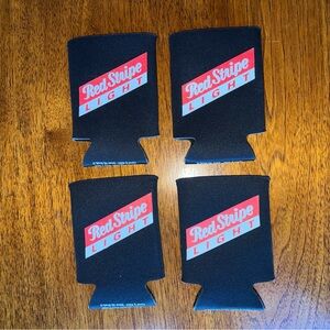 Red Stripe Light Black Can Coolers Set of 4